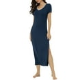 thumbnail image 2 of Unique Bargains Womens Sleepwear with Side Slit Nightshirt Lounge Nightgown XL Blue, 2 of 5