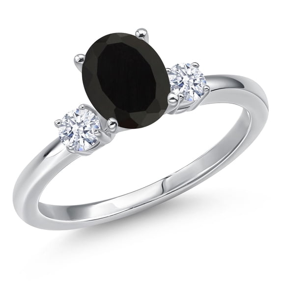 Gem Stone King 14K White Gold Black Onyx and White Zirconia Engagement Ring for Women | 1.82 Cttw | Oval 8X6MM | Gemstone December Birthstone | Size 8