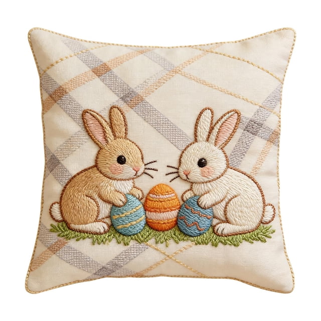 Easter Pillowcase Set 18 in x 18 in Sofa Cushion Cover with Concealed Zipper and Holiday Rabbit Egg Print