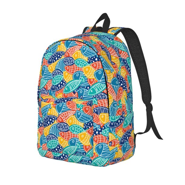 Balery Colorful Fish 1 Mochila Clásica Impresa Básica para Viaje, Mochila Escolar Resistente al Agua, Mochila de Lona con Correas Ajustables-Medium