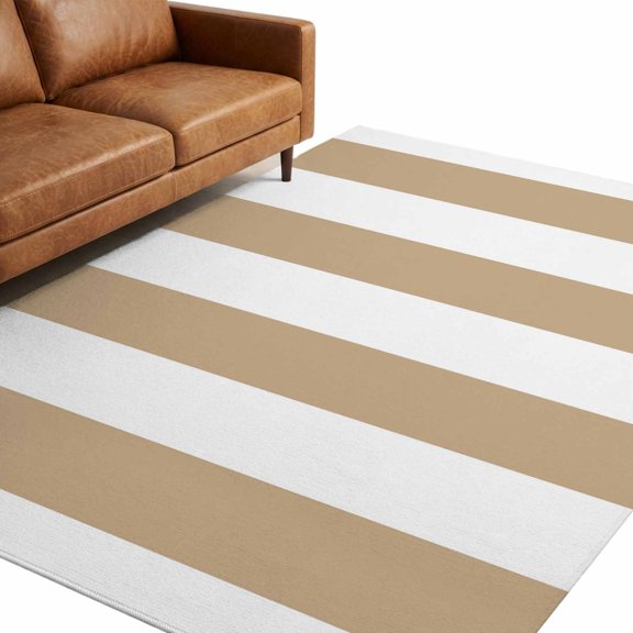 Taupe Vertical Stripes Washable Area Rug 5 x 8 ft Taupe White Parallel Colored Lines Rustic Soft Non‑Slip Rugs Stain Repellent Indoor Mats for Spacious Family Room, Long Dining‑Table, Sunroom