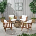 thumbnail image 2 of Khalel Outdoor Acacia Wood 4 Seater Club Chairs and Fire Pit Set, Teak and Stone, 2 of 7