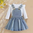 thumbnail image 4 of MeetoTime Toddler Girl Long Sleeved Solid Color Top Denim Skirt Suit For 1-5 Years Spring Fall Two-piece Sets, 4 of 7