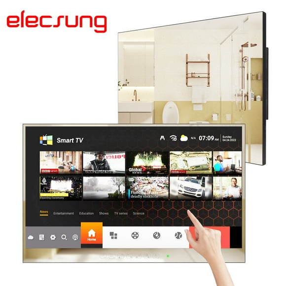 Elecsung 27 Pouces Smart Salle de Bain TV Miroir Plein Écran Tactile Android WiFi Télévision