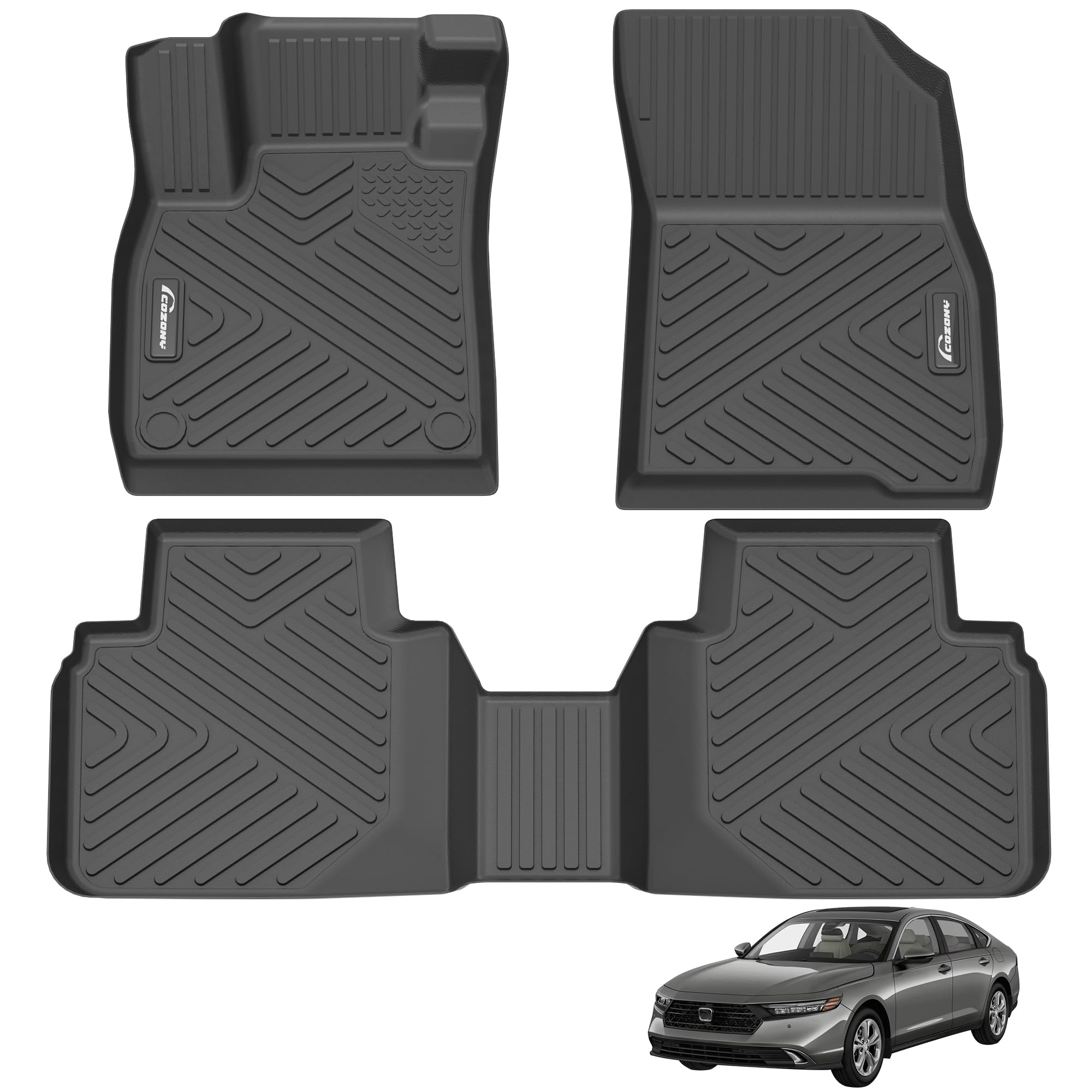 Carlights Black TPE All Weather Floor Mat Set Liners For 2013-2017 Honda Accord Sedan