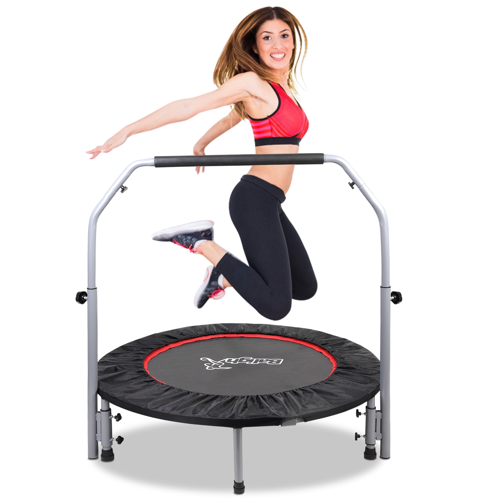 Max Load 400 lbs Trampolines Lxn 48-inch Black Silent Mini Fitness with Pull band Indoor for Adults Perfect Urban Cardio Workout Home Trainer 