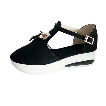 

Youmylove Women Fashion Solid Color Suede Tassel Decorative Buckle Thick Sole Sandals Summer Comfy Beach Outdoor Walking Footwear