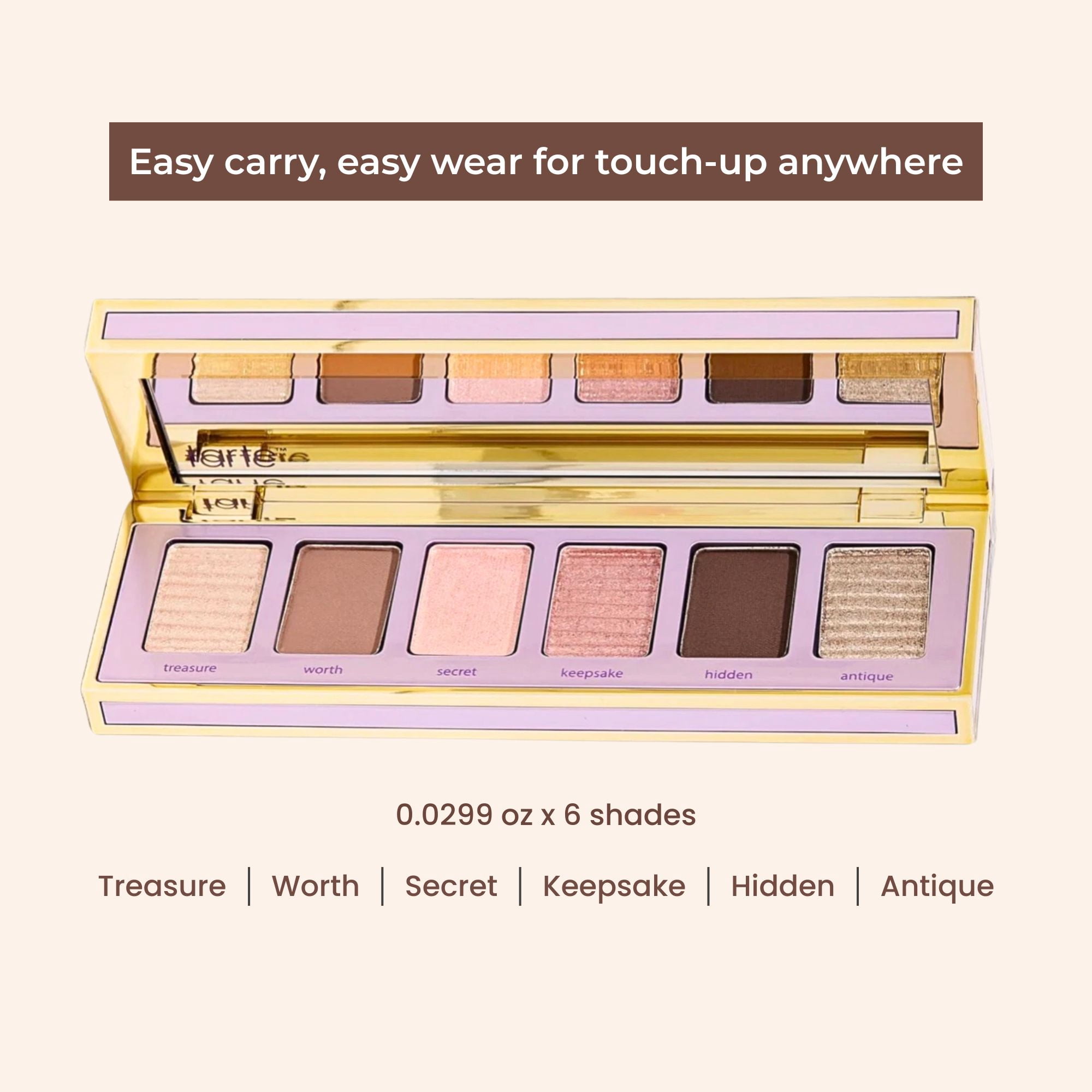 Tarte Tartelette To Go Amazonian Clay Mini Palette, 6 Neutral Shades, Matte & Shimmer Eyeshadows, 12H Long-Wear, Vegan