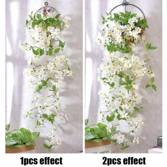40" Artificial Winter Jasmine Hanging Silk Flowers Vine Plant for Home Hotel Office Wedding Party Garden Craft Art Decor,White