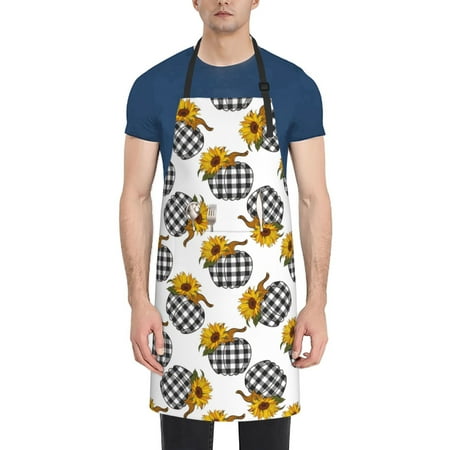 

Picia plaid Pumpkin Daisy Waterproof Apron for Unisex Adult - Adjustable Bib Apron with Pockets Ideal for Cooking Gardening Painting and Household Chores