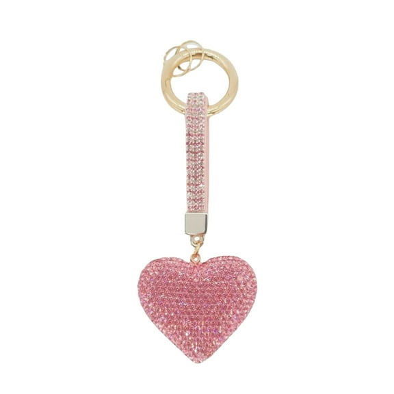 GAXIRE Rhinestone Heart Shape Keychains for Women Pink Key Ring 1Set