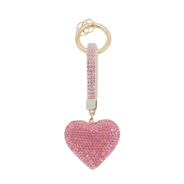 Exquisito llavero con forma de corazón de diamantes de imitación, colgante decorativo con purpurina, práctico llavero.