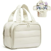 Soda Candy Travel Toiletry Bag Lightweight Large Wide Open Travel Bag for Women Puffy Cosmetic Makeup Bag Organizer with Handle for Accessories, Essentials, Toiletries, Beige