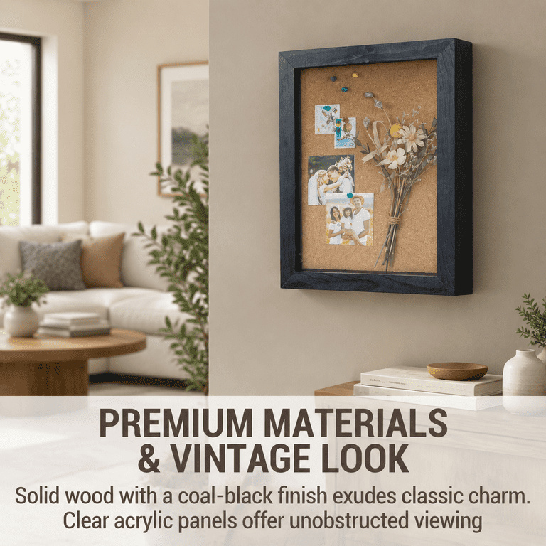Black Wood Wall Mounted 11x15 Inch Enclosed Shadow Box Display Case ...