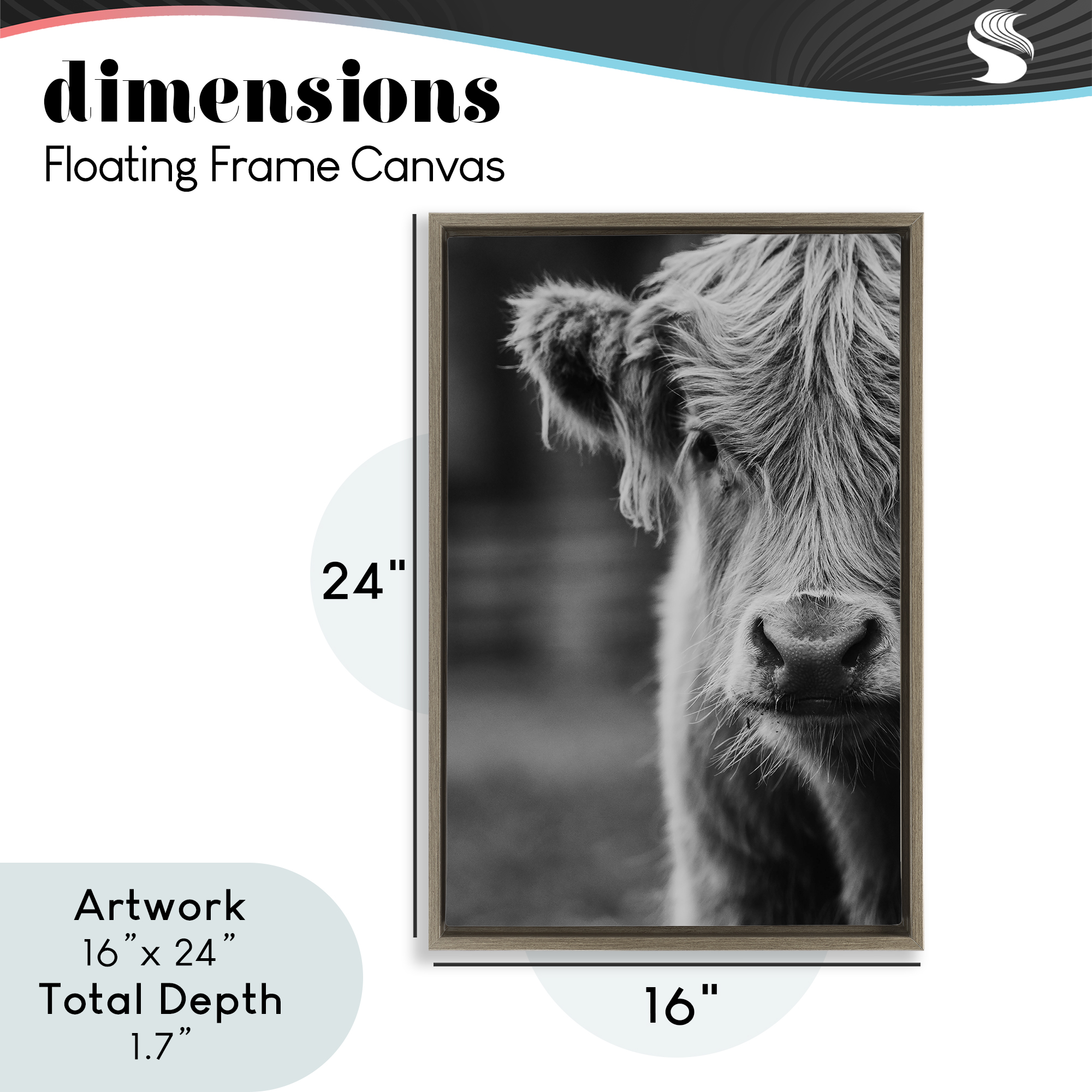 Baby Cow Face Brown Framed Floater Canvas Wall Art, design by Amy Carroll