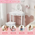 thumbnail image 6 of HLR Kids Vanity, 2 in 1 Princess Makeup Desk & Chair Set with  Detachable Mirror, Drawer, Wooden Pretend Play Dressing Table for Girls, White, 6 of 7