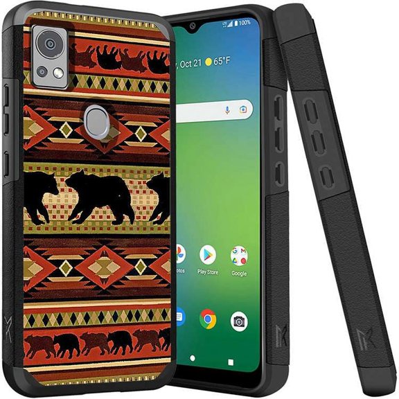 ANJ  Shockproof Dual Layer Slim Hard Case   Tempered Glass Cover Compatible with Icon 5, AT&T Motivate 4 - Tribal Bears