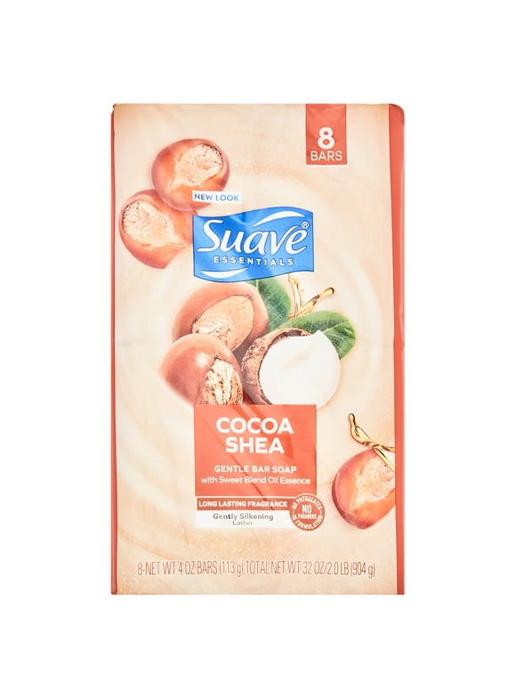 Suave Essentials Bar Soap, Cocoa and Shea Butter, 32 oz, 8 Count