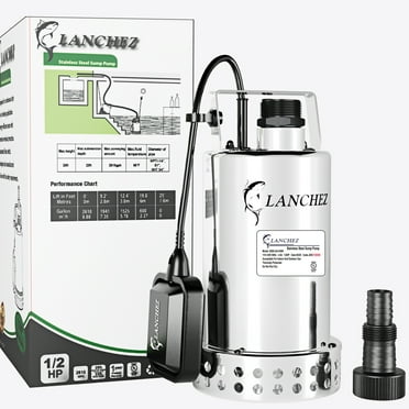 Lanchez 1/2HP 2610GPH Stainless Steel Water Sump Pump, Submersible Clean Utility Pump with Automatic ON/OFF Float Switch