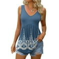thumbnail image 2 of Gifts Usmixi Womens Tank Tops Beach High Waist Pleated Hem Ladies Fashion Tunic Shirts Summer Trendy Floral Print V-Neck Sleeveless Shirts Blouse Navy s, 2 of 5