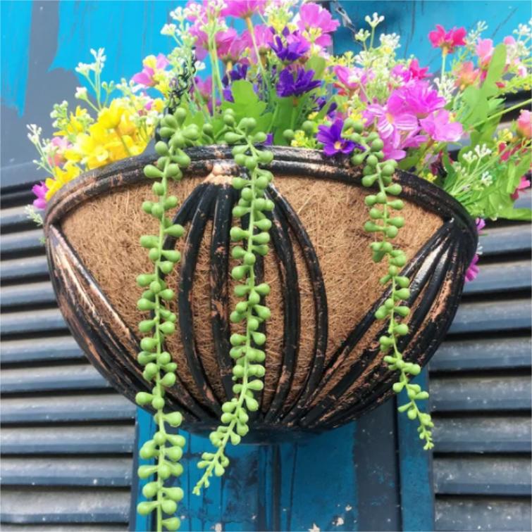 14" Aluminum Hanging Planter Basket w/ Coconut Coir Liner Indoor Outdoor Plant Flower Pot 1