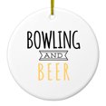 thumbnail image 1 of DistinctInk Hanging Ceramic Christmass Tree Ornament with Gold String - Great Gift / Present - 2 3/4 inch diameter - Bowling and Beer, 1 of 2