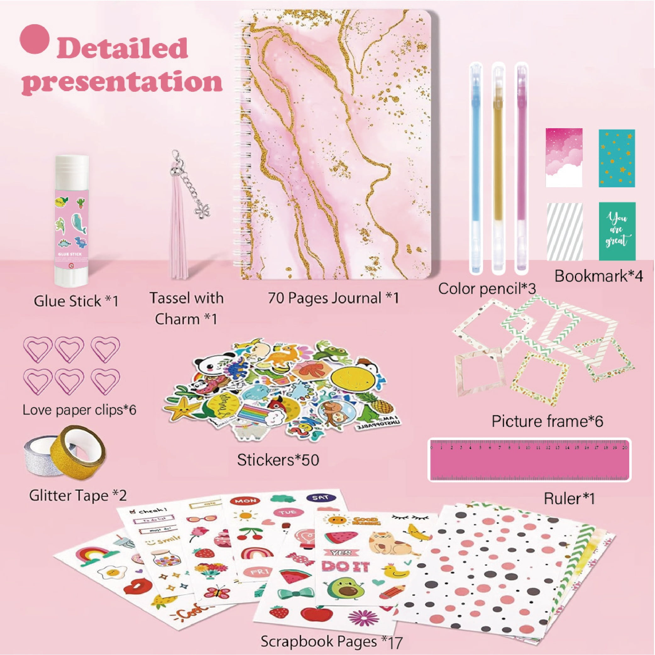 DIY Journal Kit for Girls Age of 8-14 Years Old, Birthday Gifts & Trendy Craft Sets - Cute Journaling Art Crafts for Kids,- Journaling Fun for Preteen & Teenage Girl Gifts,Pink