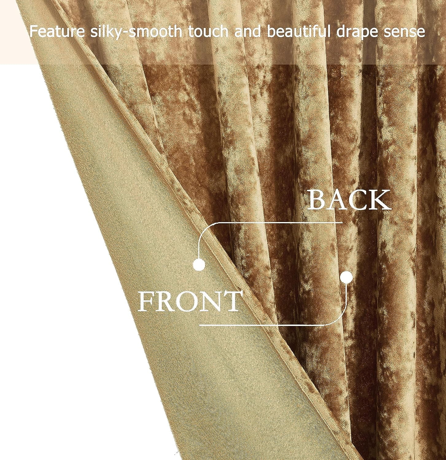 Chezmoi Collection Lux Caramel Gold Crushed Velvet Curtains 2 Panel Set, Room Darkening Luxury Distressed Velvet Rod Pocket Window Drapes for Living Room Bedroom 50" W x 84" L