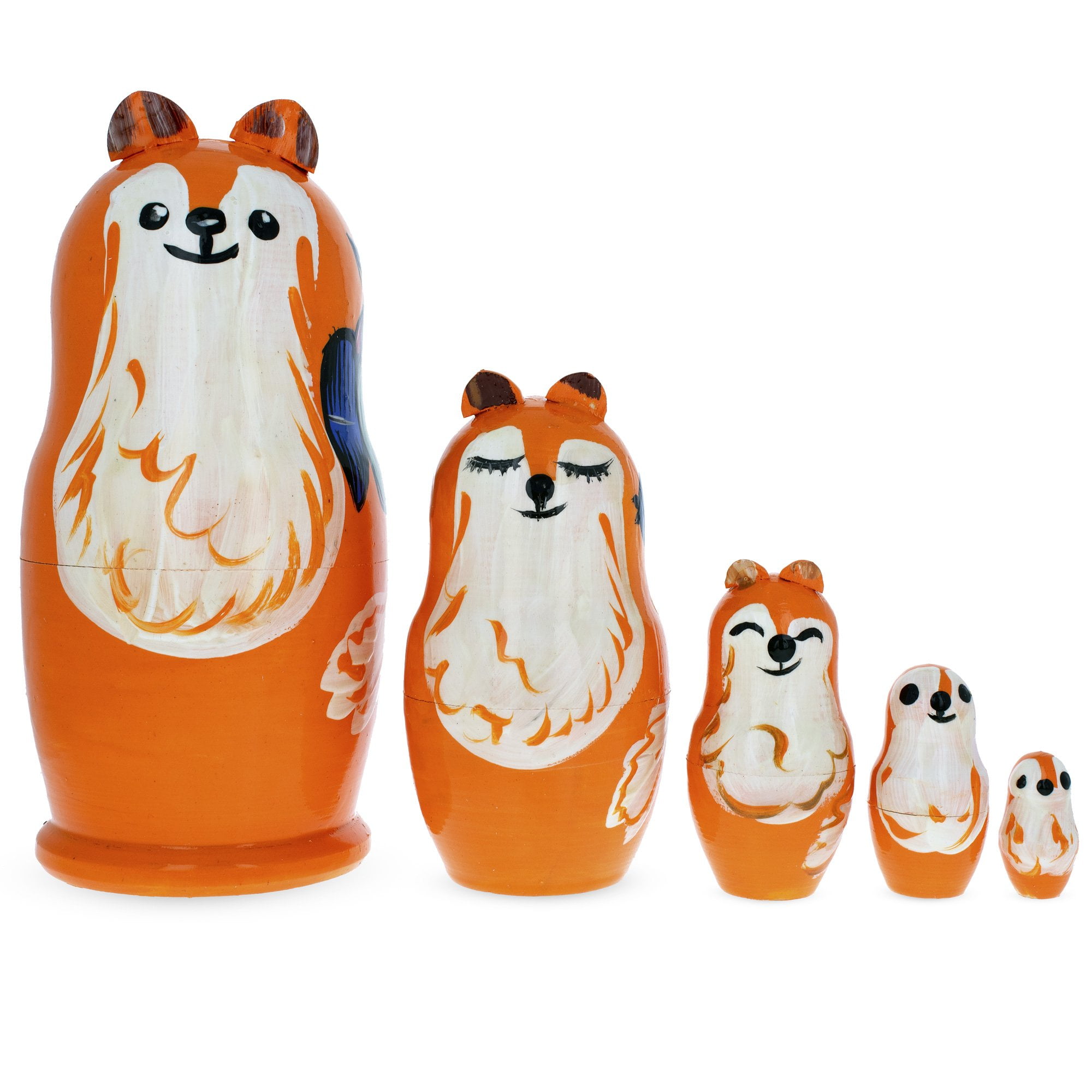 BestPysanky Set of 5 Fox Family Matryoshka Russian Wooden Nesting Dolls