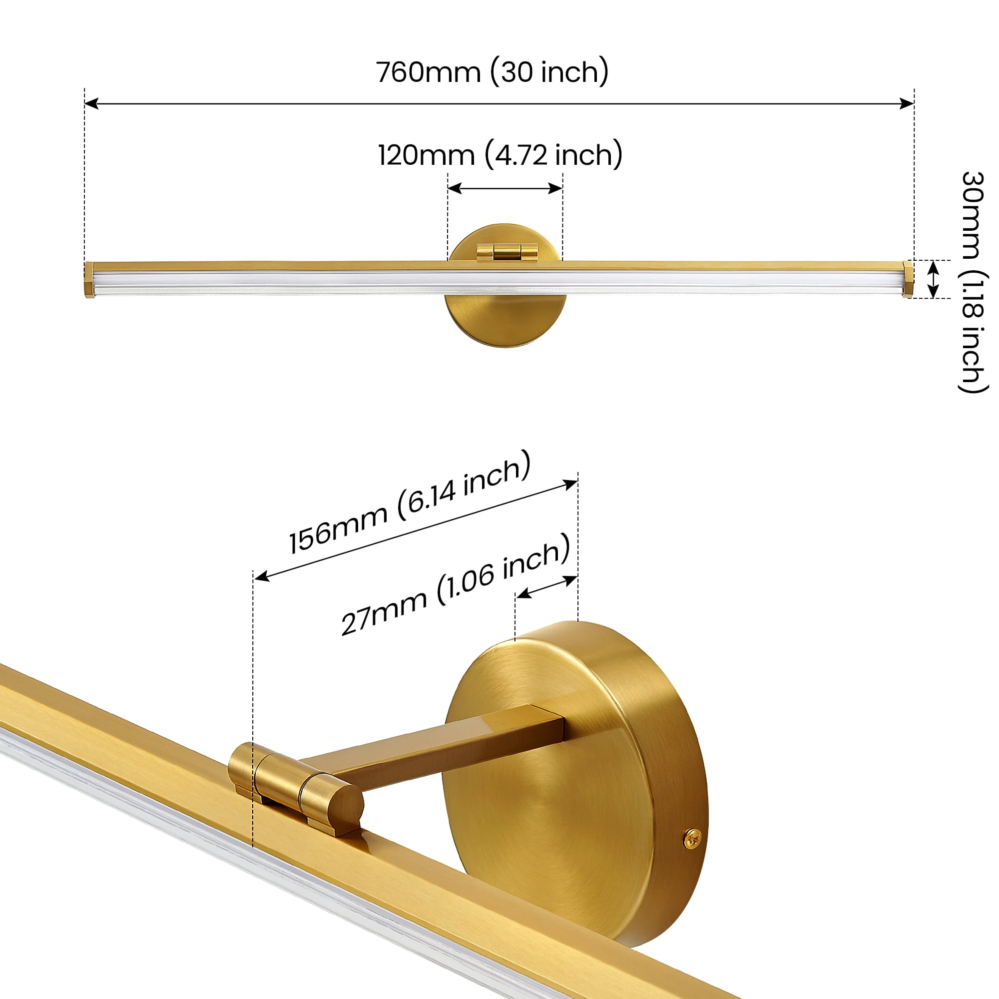 KAISITE Modern LED Bathroom Vanity Light 24W 4000K LED Bathroom Lighting Fixture Angle Adjustable 30 Inch Modern Vanity Light Bar for Bedroom Living Room