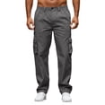 thumbnail image 5 of Relaxed Fit Cargo Pants Mens Casual High Waisted Drawstring Pants with Pockets Work Trousers Straight Leg Jeans Dark Gray 4XL, 5 of 5