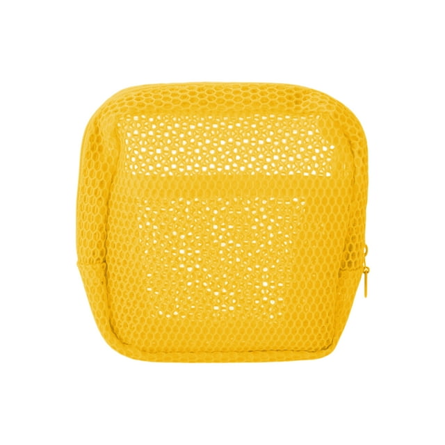 Unique Bargains 1 Pc Durable Grid Makeup Bag Yellow Polyester