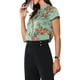 thumbnail image 4 of Blusas de trabajo Satin Inspire Chic para mujeres, blusa casual de negocios con mangas de capucha, floral, vintage, talla XS, verde grisáceo, 4 of 6