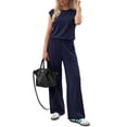 thumbnail image 2 of Stichou Women's Summer 2 Piece Lounge Sets Cap Sleeve Tops Wide Leg Pants 2026 Workout Sets Loose Fit Casual Tracksuit Dark Blue 2XL, 2 of 6