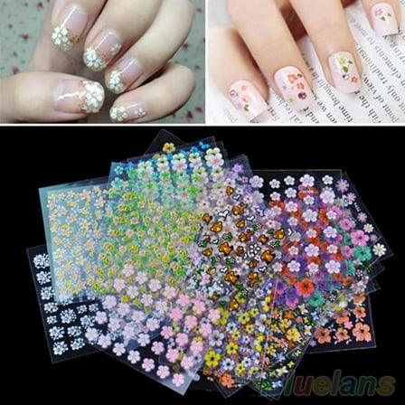Limei 60 Sheets 3D Nail Stickers Flower Nail Decals For Women Girls Kids Floral Sticker Sheets
