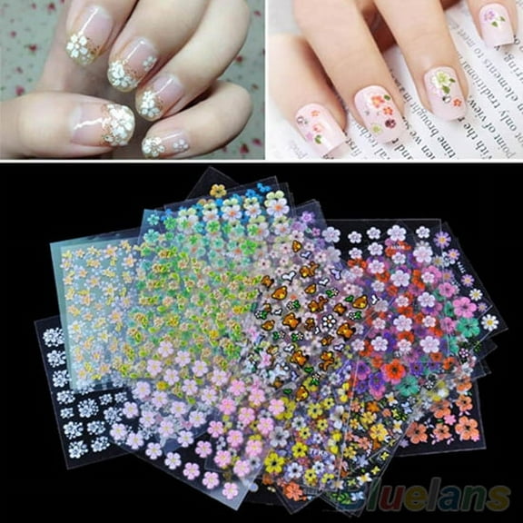 Limei 60 Sheets 3D Nail Stickers Flower Nail Decals For Women Girls Kids Floral Sticker Sheets