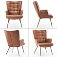 thumbnail image 2 of FERPIT Basic Leather Accent Chair, Brown Living Room Chair High Back Accent Chair PU Faux Leather Wingback Chair Bedroom Chair(Brown), 2 of 5