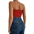 thumbnail image 4 of hirigin Women's Summer Short Camisole Ruched Chest Bandage V-neck Sleeveless Backless Chain Shoulder Strap Sling Crop Tops, 4 of 9