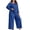 Blue#2, variant on Hzzrkos Women Casual Plus Size Loose Solid Color Round Neck Long Sleeve Two Piece Wide Leg Loungewear Pajama Set, Soft Relaxed Sleepwear Outfit For Indoor Daily Rest Black XXXL