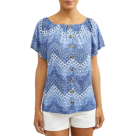 - Women's Cap Sleeve Button Front T-Shirt