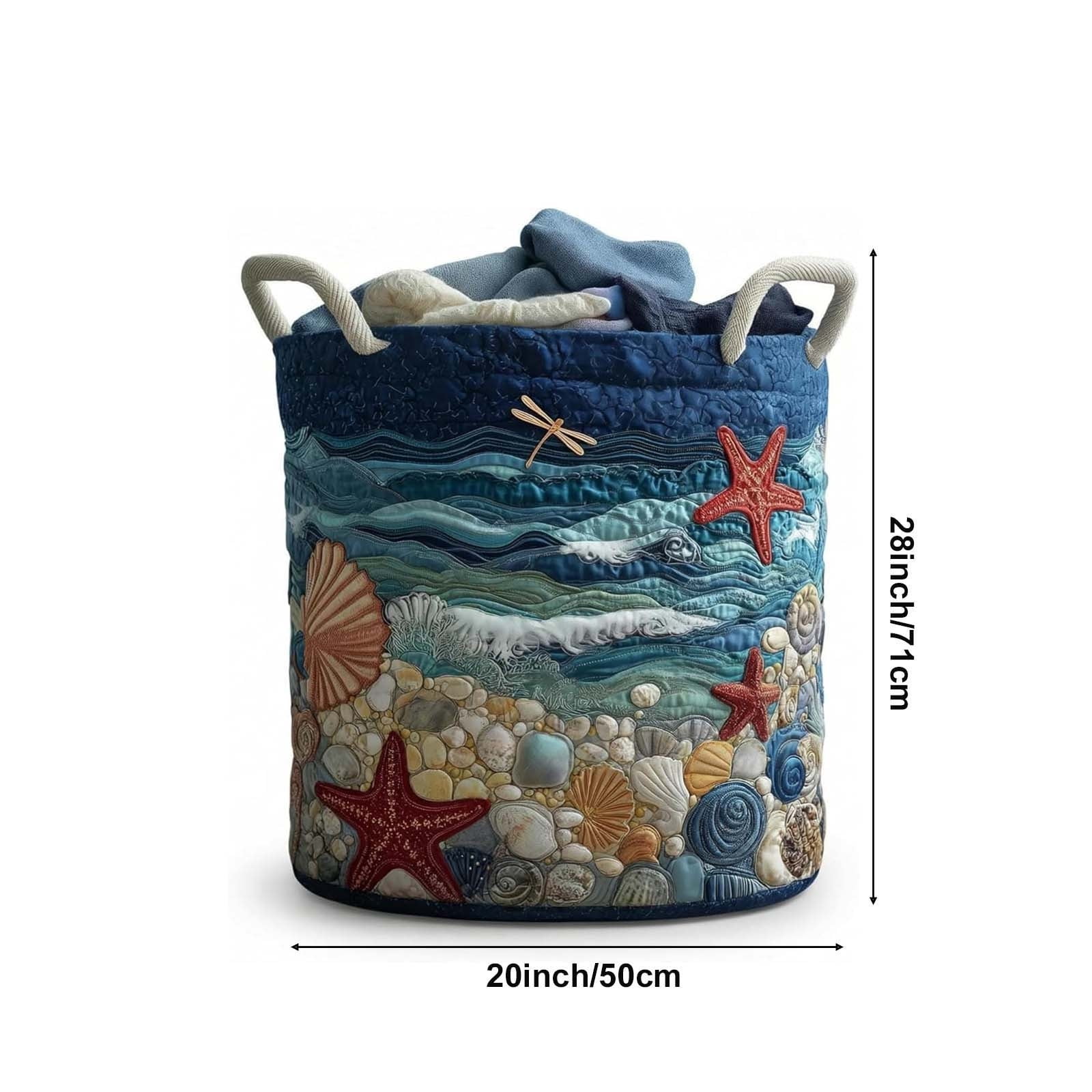 Boho Quilted Laundry Basket with Carry Handles, Foldable Fabric Storage Hamper, Multi-Purpose Clothes Organizer, Lightweight Portable Bin for Bedroom and Bathroom Use