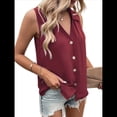 thumbnail image 1 of Blusa Tipo Túnica Informal con Cuello en V y Botones, Sin Mangas, para Mujer Rojo Vino S, 1 of 7