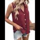 thumbnail image 1 of Blusa Tipo Túnica Informal con Cuello en V y Botones, Sin Mangas, para Mujer Rojo Vino XL, 1 of 7