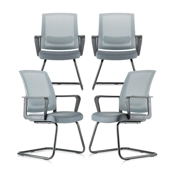 CLATINA Office Guest Chair with Lumbar Support and Mid Back Mesh Space Air Grid Series for Reception Conference Room (Gray-4 Pack)