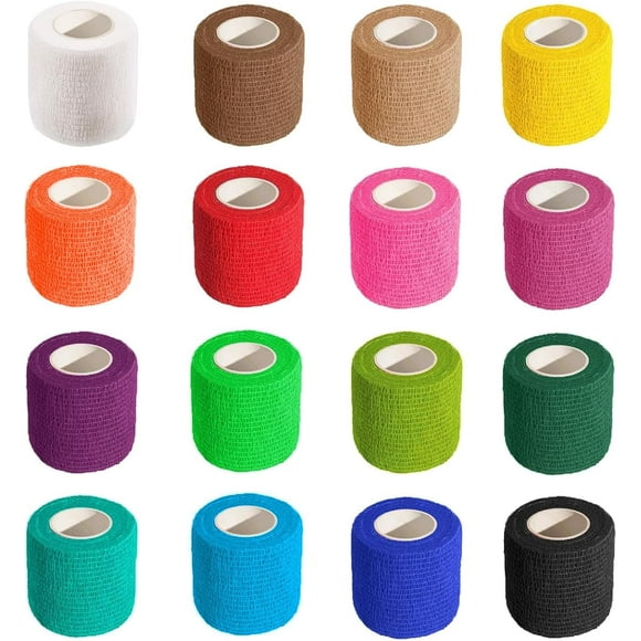 YQHWQ Roll self-adhesive 16 roll self-adhesive 16 roll self-adhesive 2 inch adhesive bandage bandage bandage color elastic self-adhesive tape for wrist ankle sports swelling sprain colo