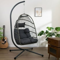 Modern Outdoor Wicker Egg Hanging Chair with Stand in Plush Cushion 350 lbs Capacity for Patio Relaxation
