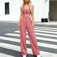thumbnail image 2 of Womens Fashion Lounge Sets Casual Summer Outfits 2 Piece Short Matching Clothing Set Short Sleeve Top And Cropped Pants Set With Button Front And Side Pockets, 2 of 8