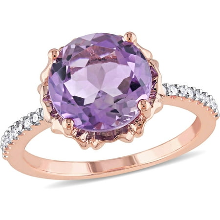 Tangelo 3 Carat T.G.W. Amethyst and 1/10 Carat T.W. Diamond 10kt Rose Gold Cocktail Ring