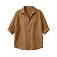 thumbnail image 5 of Sheghy Womens Tops Oversized Urban Solid Cotton Linen Lapel Button Curved Hem 3/4 Sleeve Outer Shirt Brown S, 5 of 7