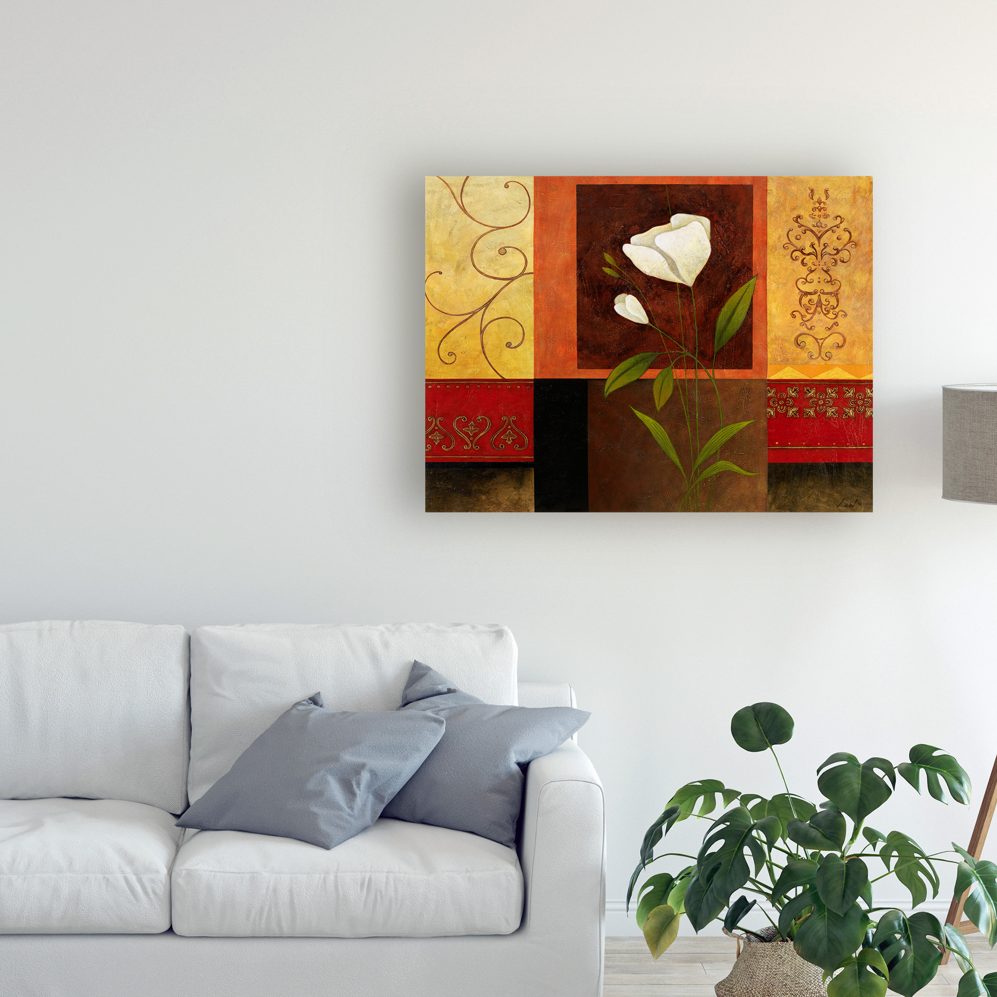 Trademark Fine Art 'White Flowers Ornate Red' Canvas Art by Pablo Esteban